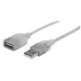 Manhattan USB-A auf USB-A Verlängerungskabel, 1,8 m, Stecker auf Buchse, 480 Mbit/s (USB 2.0), Hi-Speed USB, durchscheinendes Silber, lebenslange Garantie