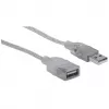 Manhattan USB-A auf USB-A Verlängerungskabel, 1,8 m, Stecker auf Buchse, 480 Mbit/s (USB 2.0), Hi-Speed USB, durchscheinendes Silber, lebenslange Garantie