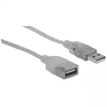 Manhattan USB-A auf USB-A Verlängerungskabel, 1,8 m, Stecker auf Buchse, 480 Mbit/s (USB 2.0), Hi-Speed USB, durchscheinendes Silber, lebenslange Garantie