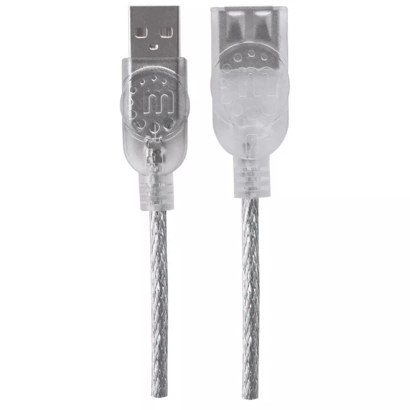 Manhattan USB-A auf USB-A Verlängerungskabel, 1,8 m, Stecker auf Buchse, 480 Mbit/s (USB 2.0), Hi-Speed USB, durchscheinendes Silber, lebenslange Garantie
