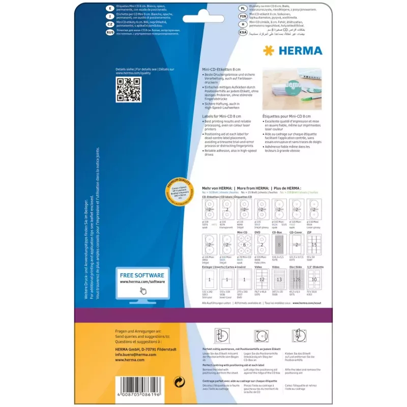 Selbstklebeetiketten HERMA CD Mini A4 Ø 78 mm