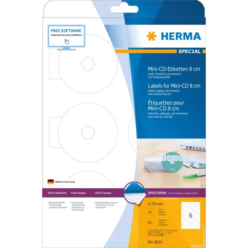 Selbstklebeetiketten HERMA CD Mini A4 Ø 78 mm