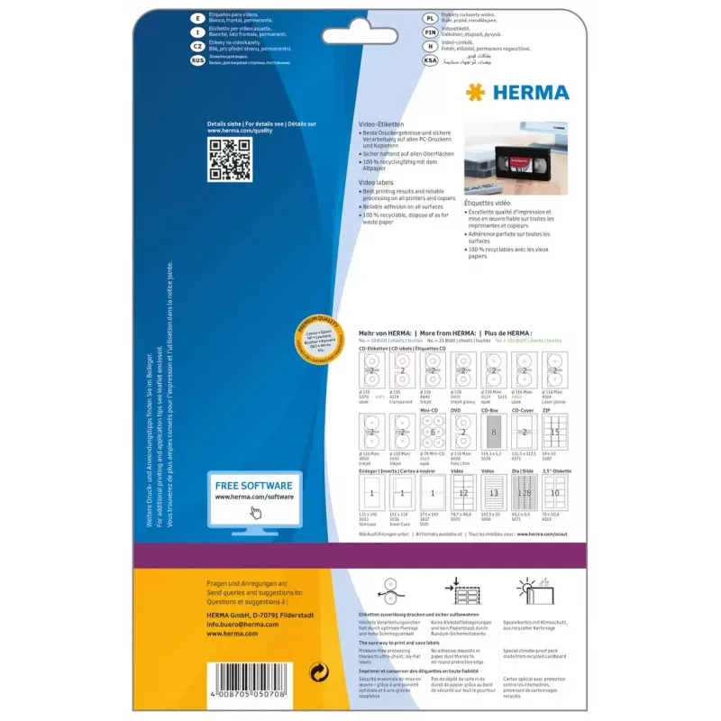 Selbstklebendes Druckeretikett HERMA Videoetiketten A4 78,7x46,6 mm