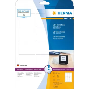 Labels HERMA ZIP diskettes A4 59x50 mm weißes Papier matt 375 Stk.