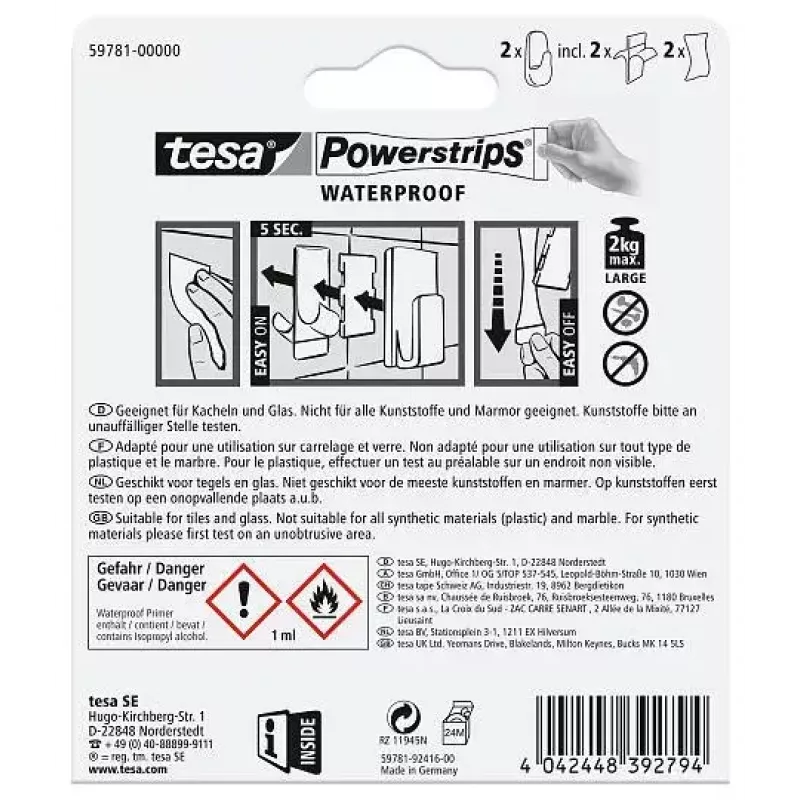 Handtuchhaken TESA 59781-00000 Innenbereich Weiß 2 Stück
