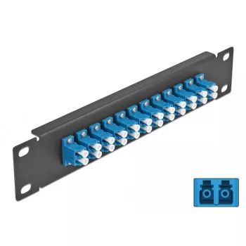 Glasfaser-Patchpanel DeLOCK 10 Zoll 12 Port LC Duplex blau 1U schwarz
