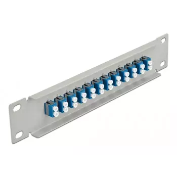 Glasfaser-Patchpanel DeLOCK 10 Zoll 12 Port LC Duplex Blau 1HE Grau