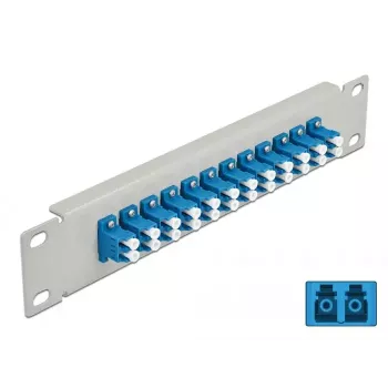 Glasfaser-Patchpanel DeLOCK 10 Zoll 12 Port LC Duplex Blau 1HE Grau