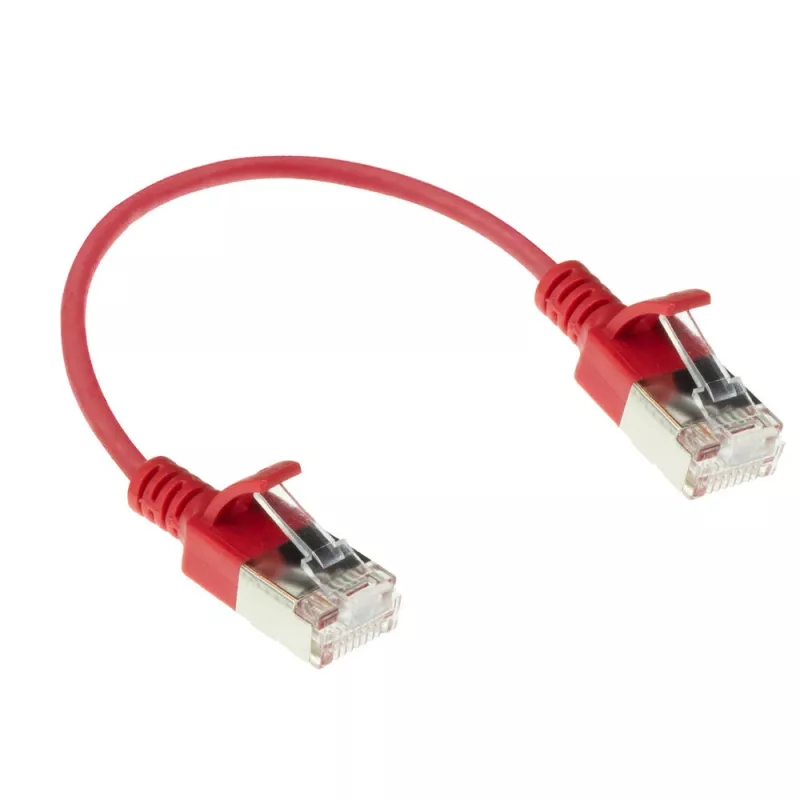 ACT rot 0,15 m LSZH U/FTP CAT6A Rechenzentrums-Slimline-Patchkabel mit Verriegelungsschutz und RJ45-Steckern