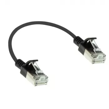 ACT Schwarz 0,15 Meter LSZH U/FTP CAT6A Rechenzentrums-Slimline-Patchkabel rastnasenfrei mit RJ45-Steckern