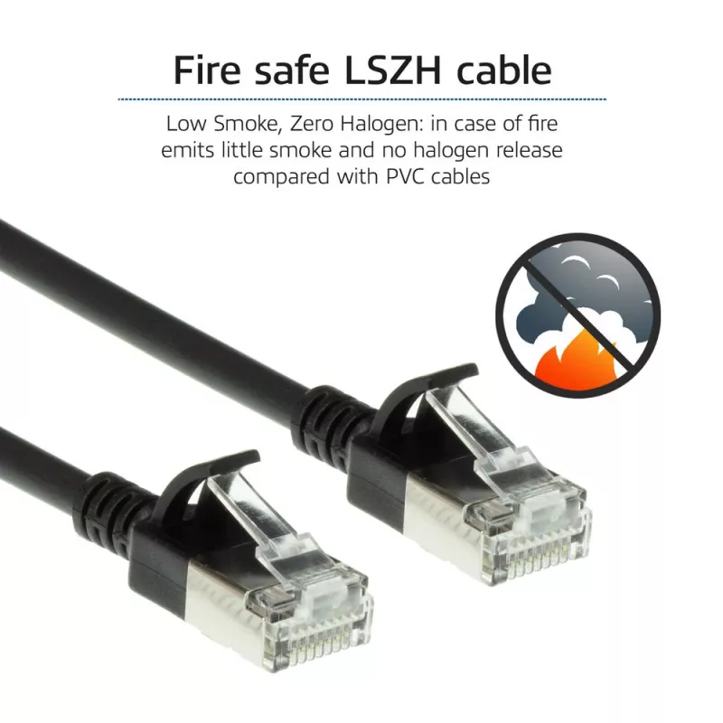 ACT Schwarz 0,15 Meter LSZH U/FTP CAT6A Rechenzentrums-Slimline-Patchkabel rastnasenfrei mit RJ45-Steckern