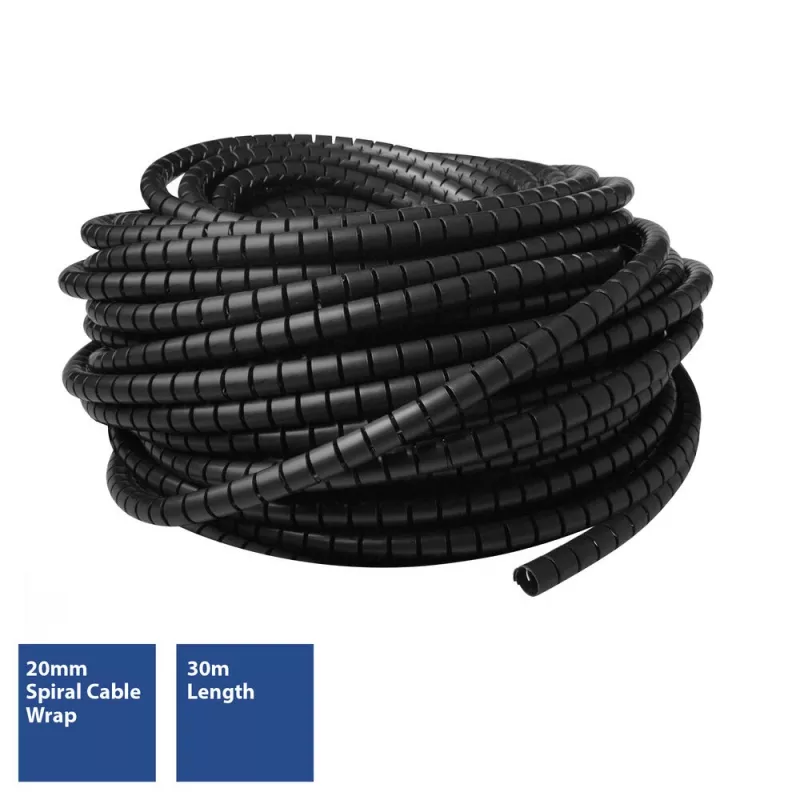ACT 20 mm Spiralkabelschlauch, Länge 30 Meter, Kabelmanagement, Schwarz, Polyvinylchlorid (PVC)