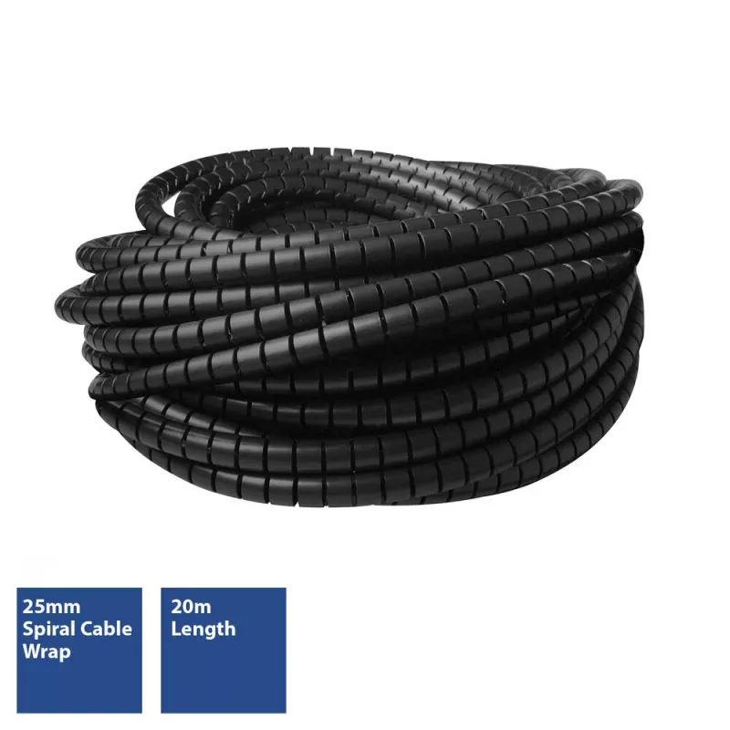 ACT 25 mm Spiralkabelwicklung, 20 Meter Länge, Kabelmanagement, Schwarz, Polyvinylchlorid (PVC)