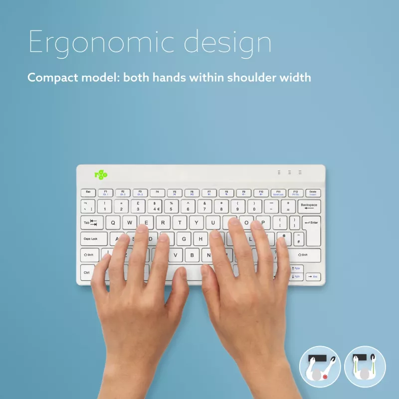 R-Go Tools Ergonomische Tastatur R-Go Compact Break, kompakte Tastatur mit Pausensoftware, QWERTY (UK), Bluetooth, weiß