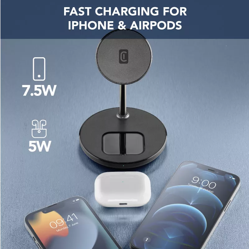 Cellularline Mag Duo Wireless Charger 2-in-1 kabellose Ladestation für Apple-Geräte