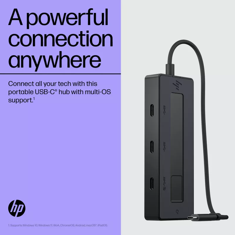 HP 4K USB-C Multiport Hub, USB Type-C, USB Type-C, 10000 Mbit/s, 3840 x 2160, Schwarz, 65 W