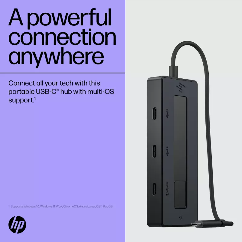 HP 4K USB-C Multiport Hub, USB Type-C, USB Type-C, 10000 Mbit/s, 3840 x 2160, Schwarz, 65 W
