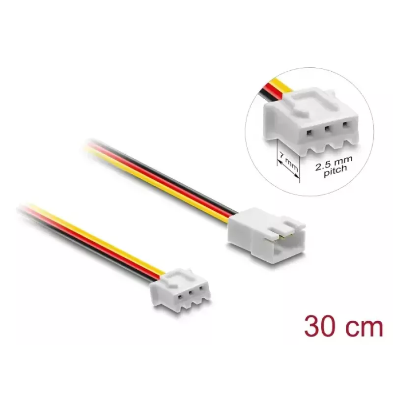 DELOCK Kabelverlängerung 3-Pin (JST) Modell 90867, PVC, 1,3 mm Leiter, einzelne 30 cm Leitung, schwarz/rot/weiß/gelb