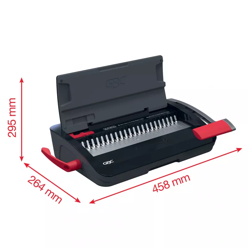 GBC CombBind® CB12 manuelle Bindemaschine, Kammbindegerät, manuell, 165 Blatt, Schwarz, Rot