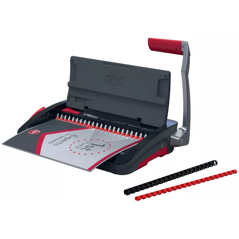 GBC CombBind® CB12 manuelle Bindemaschine, Kammbindegerät, manuell, 165 Blatt, Schwarz, Rot