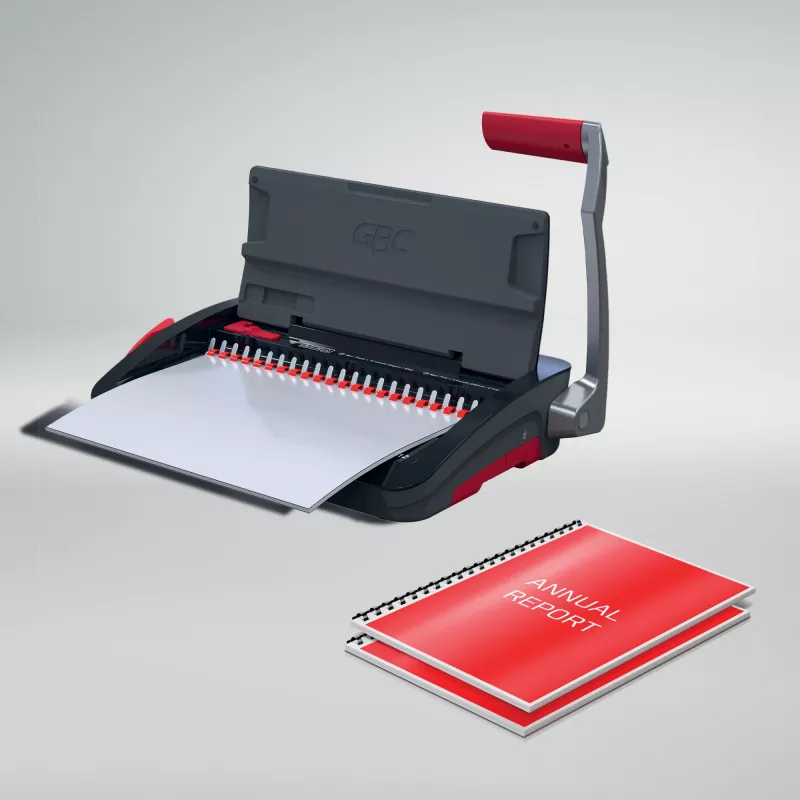 GBC CombBind® CB12 manuelle Bindemaschine, Kammbindegerät, manuell, 165 Blatt, Schwarz, Rot