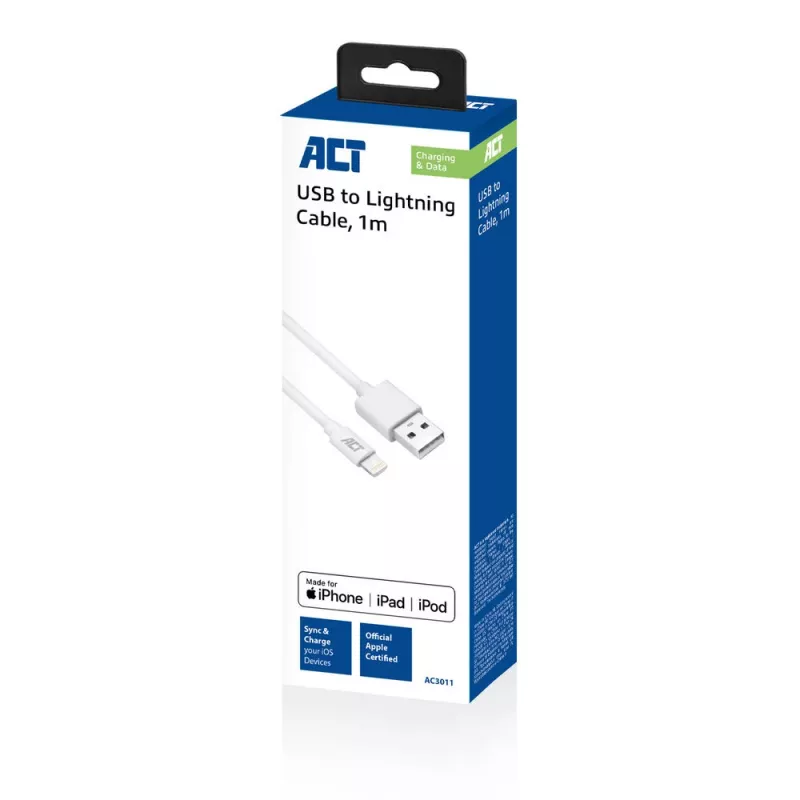 ACT USB 2.0 Lade-/Datenkabel A-Stecker - Lightning-Stecker 1 Meter, MFI-zertifiziert