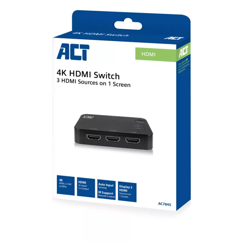 ACT 4K HDMI Switch 3x1 Schwarz 60Hz 1920x1080 3840x2160