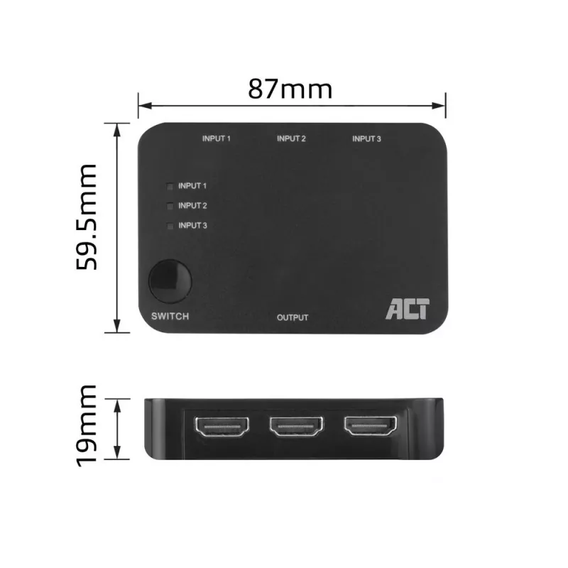 ACT 4K HDMI Switch 3x1 Schwarz 60Hz 1920x1080 3840x2160