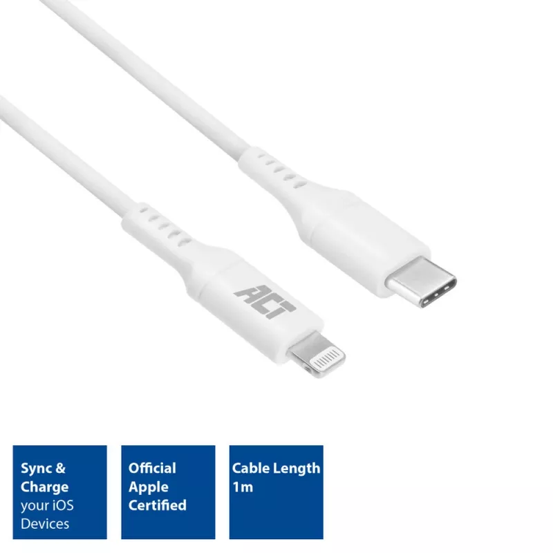 ACT USB 2.0 Lade-/Datenkabel C Stecker – Lightning Stecker 1 Meter, MFI-zertifiziert