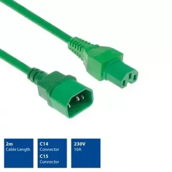 ACT Netzkabel C14 - C15 grün 2 m Kabel H05RN-F 250 V 10 A