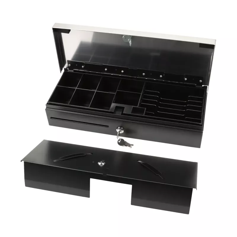 Elektronische Kassenschublade Olympia HS-170S mit Kunststoff-/Stahlgehäuse, schwarz und Edelstahl-Finish