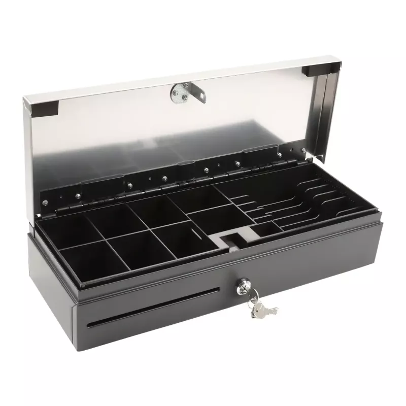 Elektronische Kassenschublade Olympia HS-170S mit Kunststoff-/Stahlgehäuse, schwarz und Edelstahl-Finish
