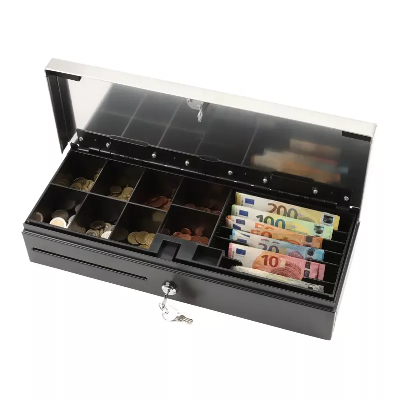 Elektronische Kassenschublade Olympia HS-170S mit Kunststoff-/Stahlgehäuse, schwarz und Edelstahl-Finish