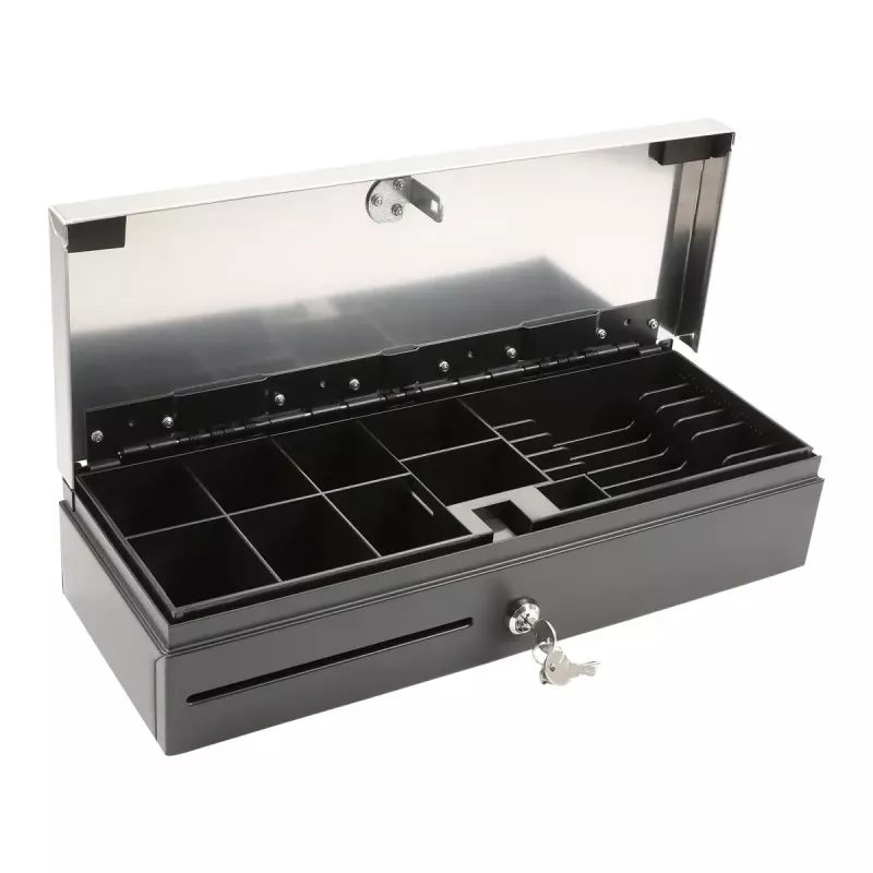 Elektronische Kassenschublade Olympia HS-170S mit Kunststoff-/Stahlgehäuse, schwarz und Edelstahl-Finish