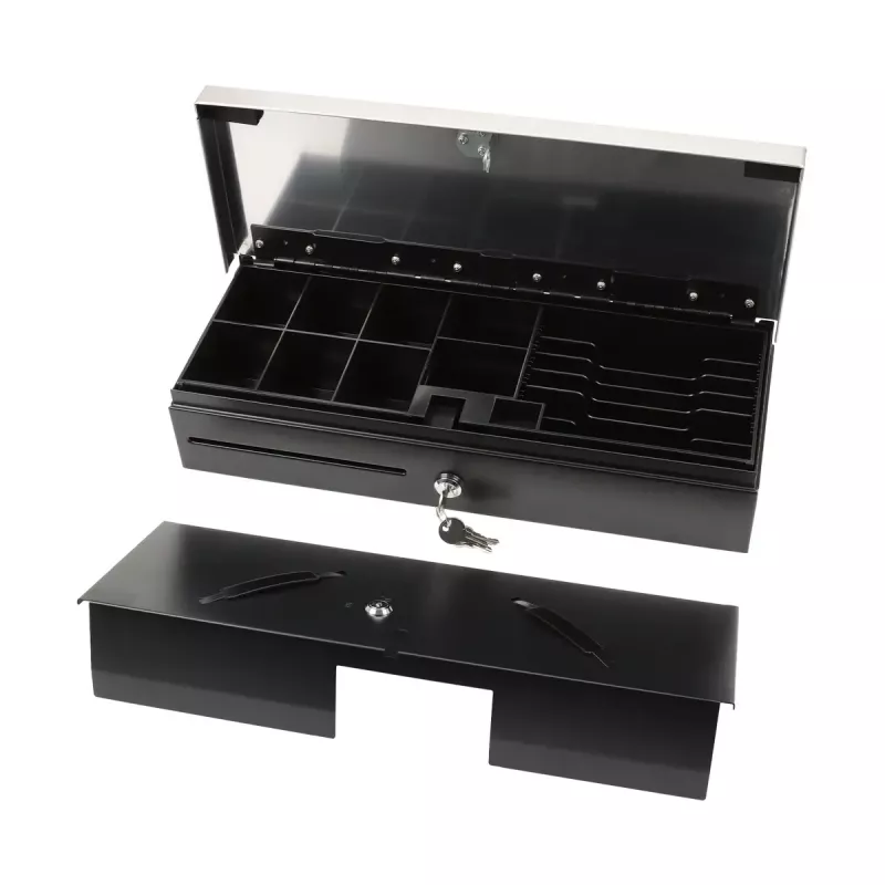 Elektronische Kassenschublade Olympia HS-170S mit Kunststoff-/Stahlgehäuse, schwarz und Edelstahl-Finish