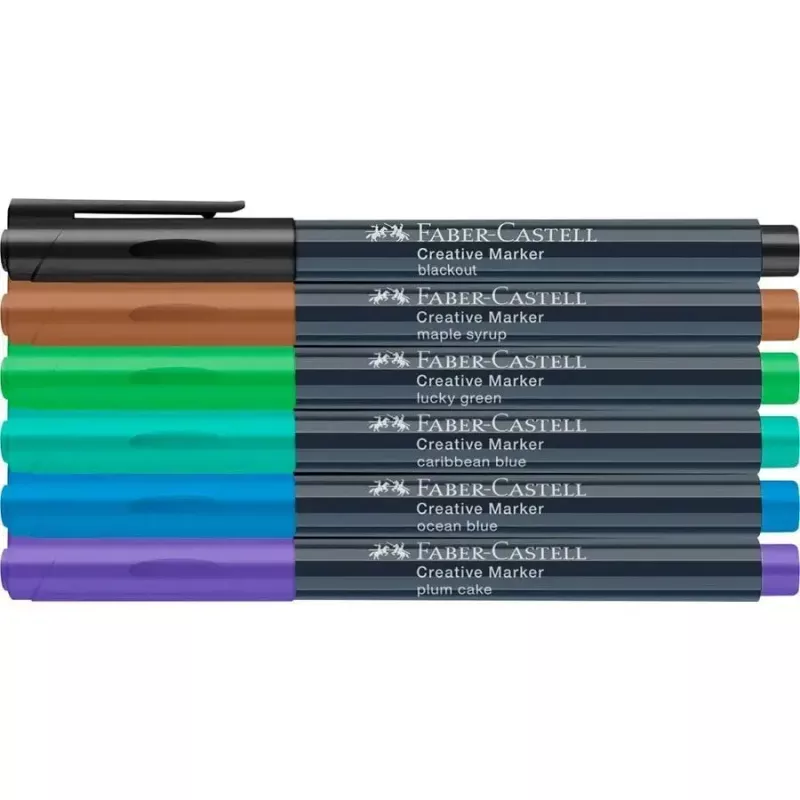Marker Faber-Castell Creative 6 Stück Bullet-Spitze Schwarz Blau Braun Grün Türkis Violett