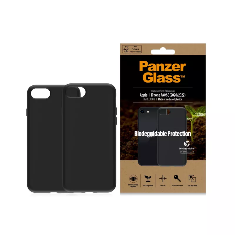 Cover PanzerGlass Biodegradable Hülle iPhone 6 6s SE 2020 2022 7 8 Schwarz