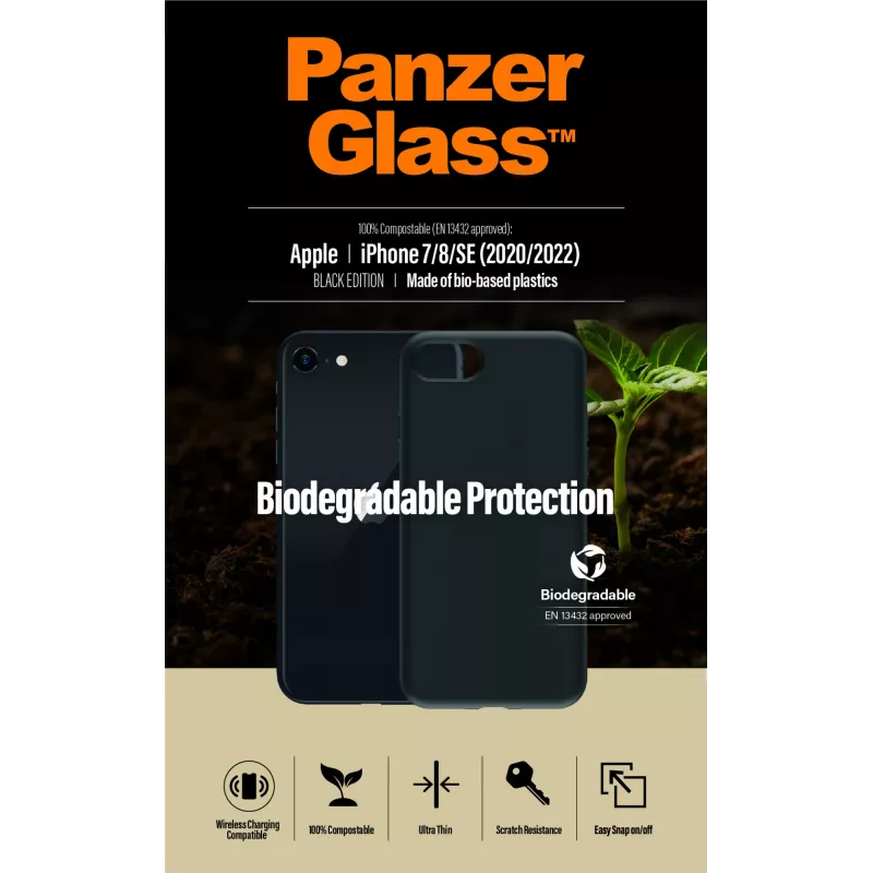 Cover PanzerGlass Biodegradable Hülle iPhone 6 6s SE 2020 2022 7 8 Schwarz