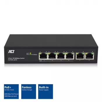 ACT 6-Port-Netzwerk-Switch, 10/100 Mbit/s, 4x PoE+ (30 W) Port