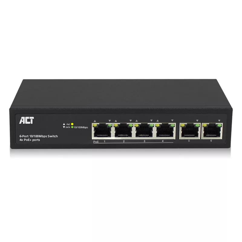 ACT 6-Port-Netzwerk-Switch, 10/100 Mbit/s, 4x PoE+ (30 W) Port