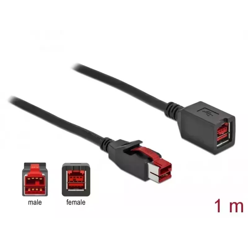 Verlängerungskabel mit Stromversorgung USB DeLOCK 85985 24 V 1 m Schwarz