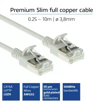 ACT Grau 0,5 Meter LSZH U/FTP CAT6A Rechenzentrum Slimline Patchkabel rastnasenfrei mit RJ45-Steckern