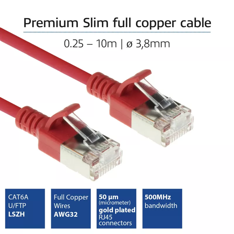 ACT Rot 2 m LSZH U/FTP CAT6A Datacenter Slimline Patchkabel mit RJ45-Steckern