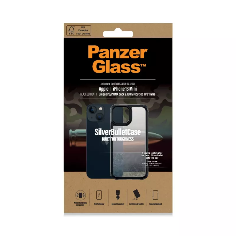 Cover PanzerGlass SilverBullet ClearCase iPhone 13 Mini Schwarz