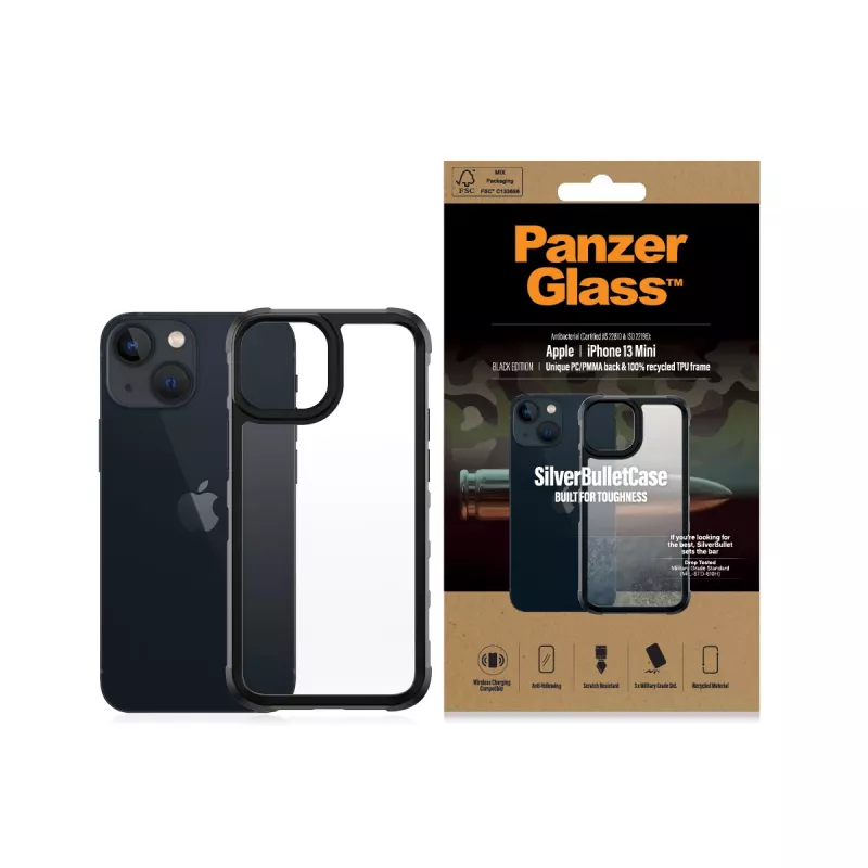 Cover PanzerGlass SilverBullet ClearCase iPhone 13 Mini Schwarz