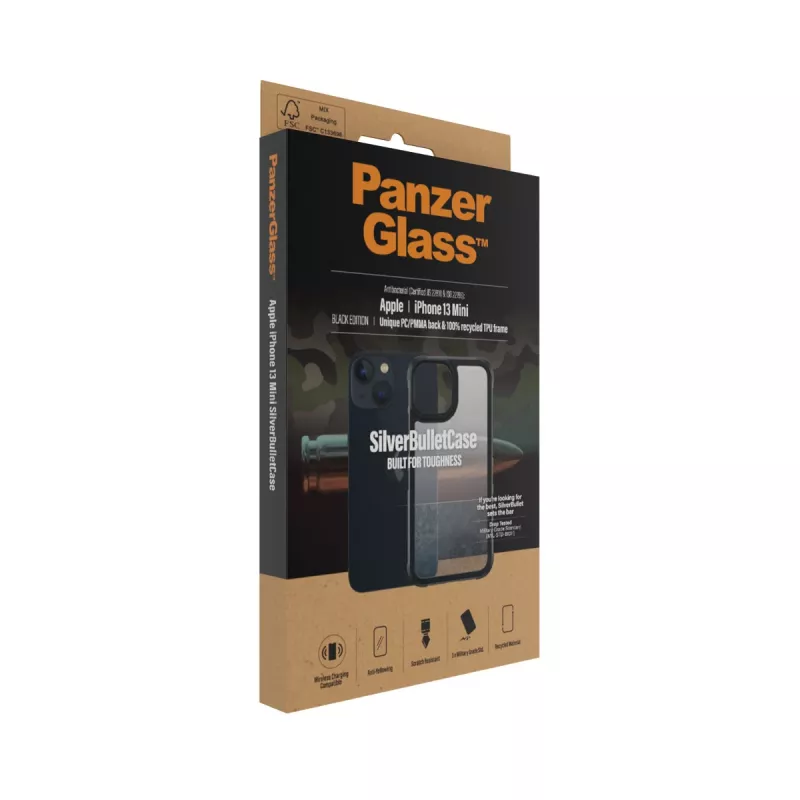 Cover PanzerGlass SilverBullet ClearCase iPhone 13 Mini Schwarz