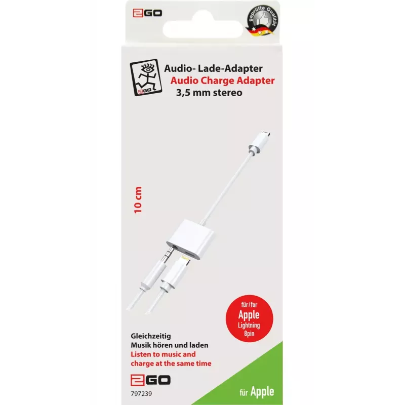 Lightning-Kabel 2GO 797239 0,1 m Weiß Lightning auf Lightning + 3,5 mm