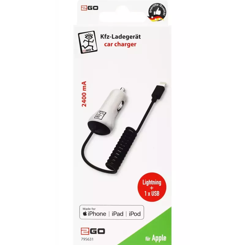 Mobiles Ladegerät 2GO 795631 Auto Zigarettenanzünder 12/24V 5V Weiß