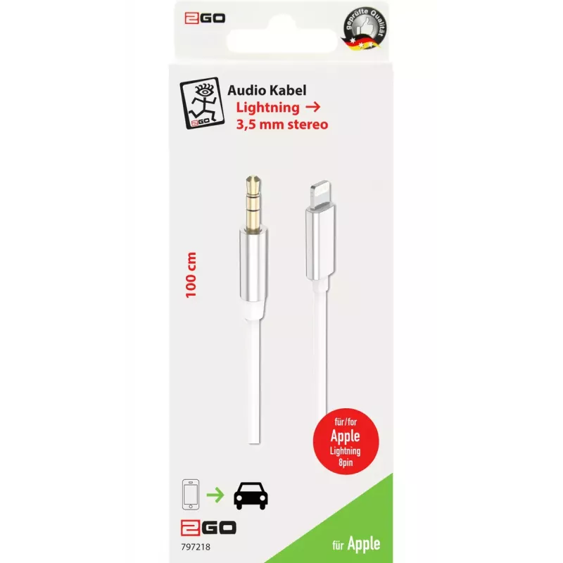 Audiokabel 2GO 797218 1m 3.5mm Lightning Weiß