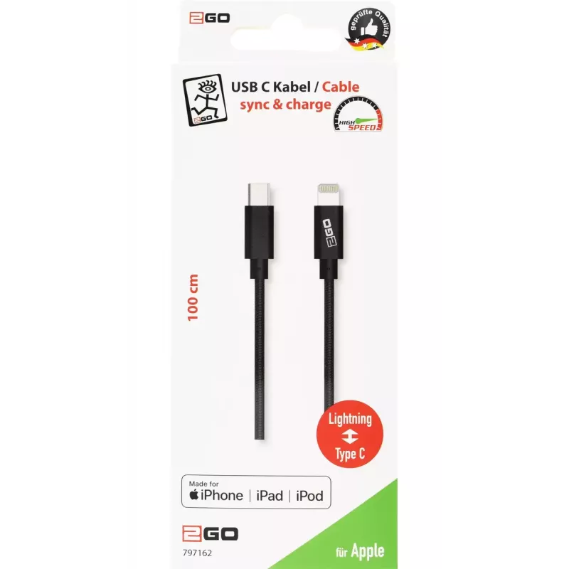 Lightning-Kabel 2GO 797162 1 m Schwarz USB-C